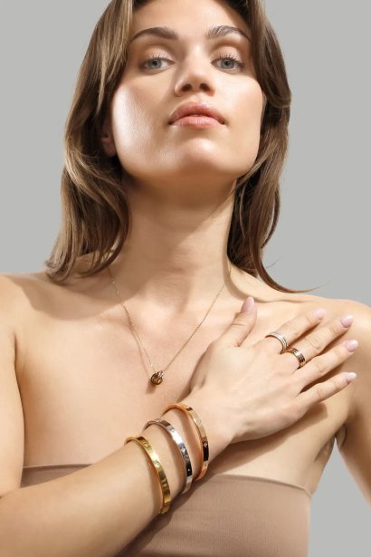 Golden Dual Ring Pendant Necklace- 18k Vergoldet