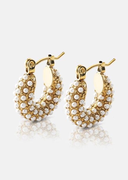 Chunky Pearl Hoop Ohrring - 18k Vergoldet