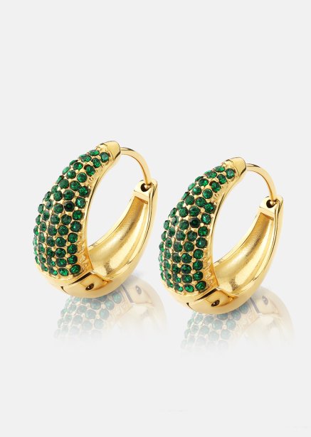 Ohrring Green Crystal Hoop - 18k Vergoldet