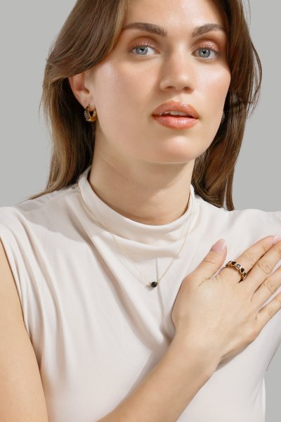 Ohrring Dark Crystal Hoop - 18k Vergoldet