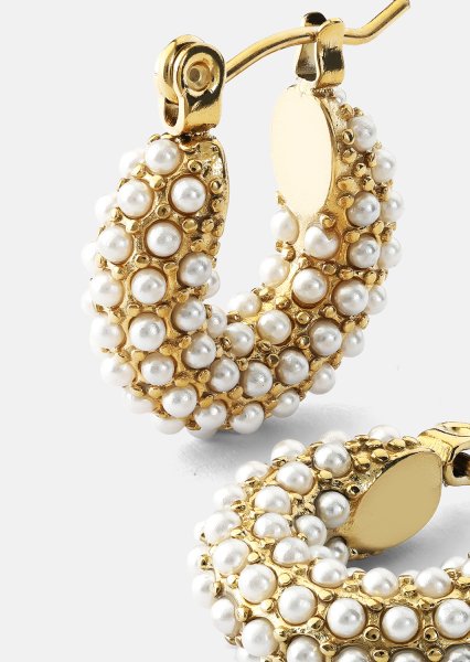 Chunky Pearl Hoop Ohrring - 18k Vergoldet