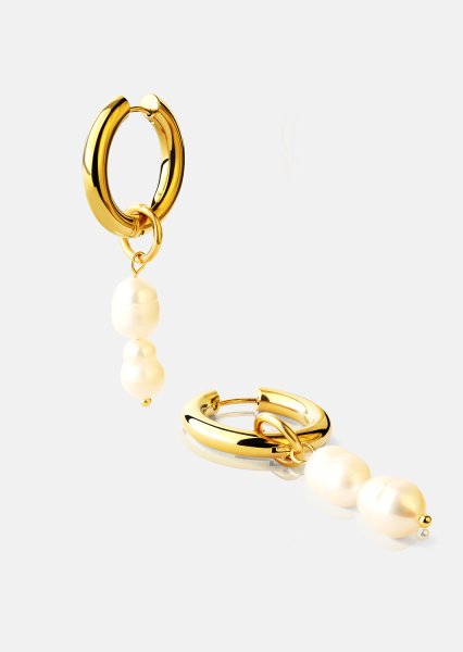 Ohrring Pearl Duo Drop - 18k Vergoldet