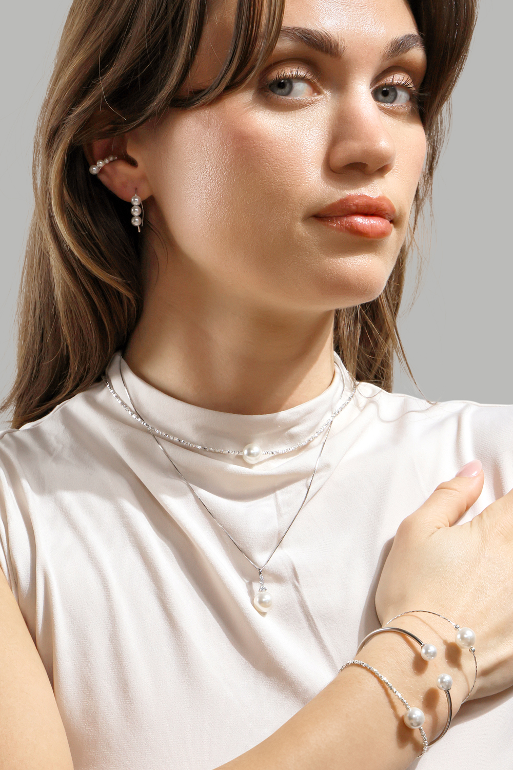Pearl End Cuff Bracelet - Versilbert