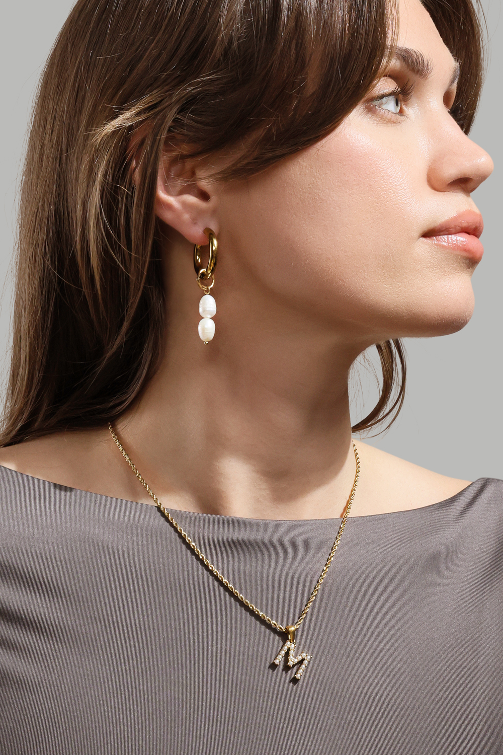 Ohrring Pearl Duo Drop - 18k Vergoldet